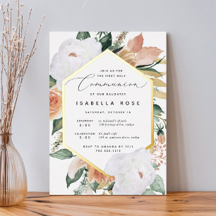 Invitation En Aluminium Boho Blooms Floral Moderne Première Sainte Communi