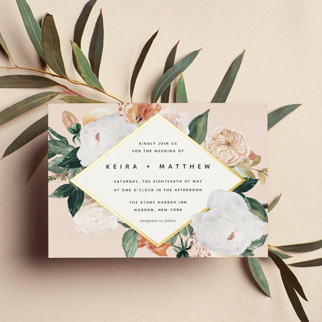 Invitation En Aluminium Boho Blooms | Mariage floral géométrique moderne (Créateur téléchargé)