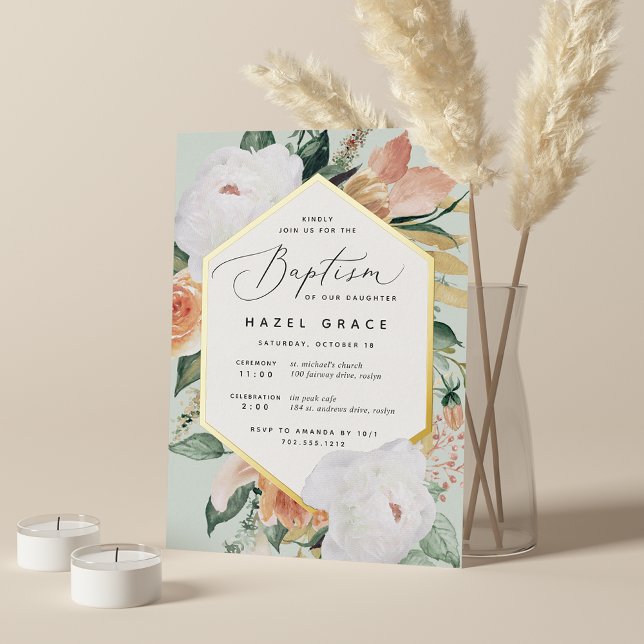 Invitation En Aluminium Boho Blooms Moderne Floral Baptême (Créateur téléchargé)