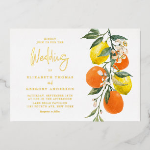 Invitation En Aluminium Boho Botanique Citrons et Oranges Garland Mariage