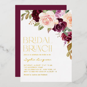Invitation En Aluminium Boho Bourgogne et Fleurs de Pêche Mariage Brunch d