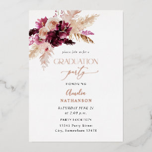 Invitation En Aluminium Boho Burgundy & Pink Floral Graduation Party