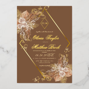 Invitation En Aluminium Boho Burn Orange Diamond Gold Mariage Foil
