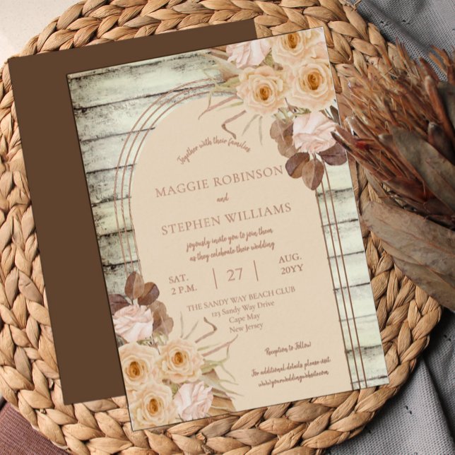 Invitation En Aluminium Boho Caramel Roses | Mariage de graminées séchées (Créateur téléchargé)
