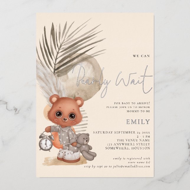 Invitation En Aluminium Boho Chic On Peut Bearly Wait Baby shower (Recto)