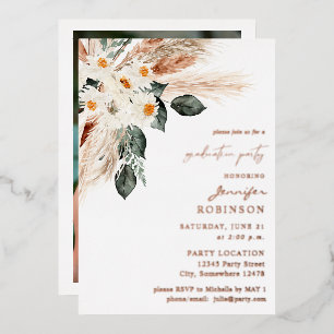 Invitation En Aluminium Boho Copper Pampas Floral & Photo Graduation Party