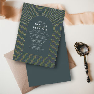 Invitation En Aluminium Boho Delicate Arche Mariage vert foncé