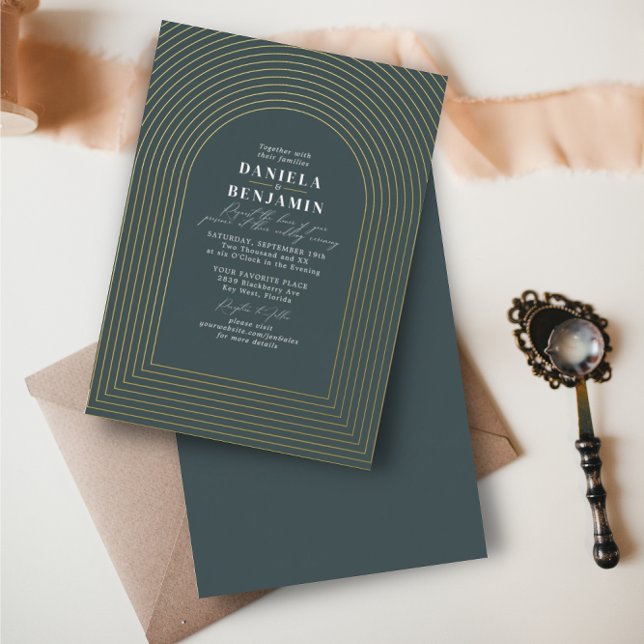 Invitation En Aluminium Boho Delicate Arche Mariage vert foncé (Créateur téléchargé)