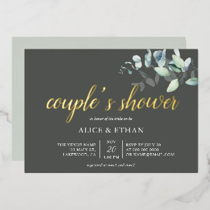 Invitation En Aluminium Boho Eucalyptus Feuilles Couples Douche Foil Invit