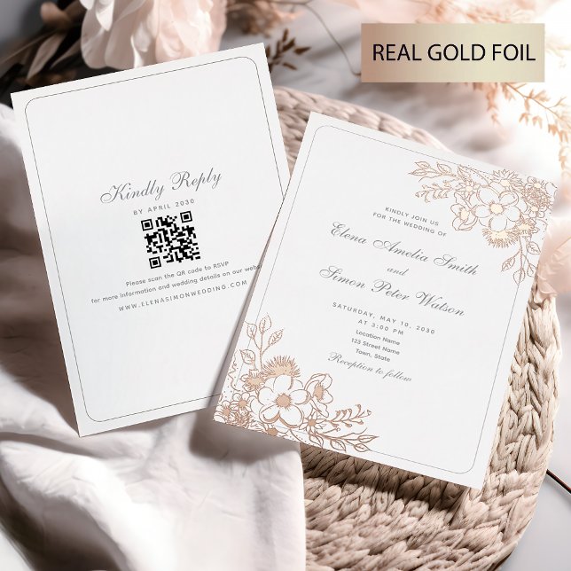 Invitation En Aluminium Boho Floral Gold Mariage (Créateur téléchargé)