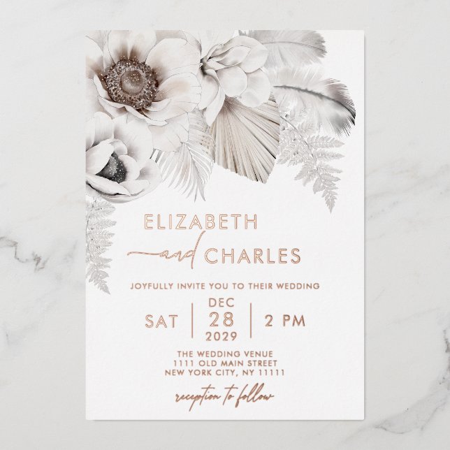 Invitation En Aluminium Boho Floral hiver Rustique Botanique Mariage (Recto)