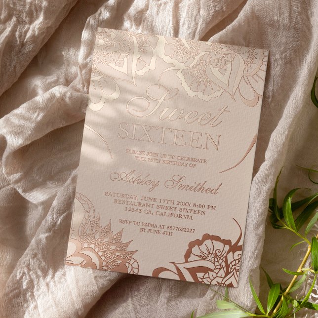Invitation En Aluminium Boho floral mandala bleu rose chic Sweet 16 (Créateur téléchargé)