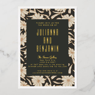 Invitation En Aluminium Boho Moderne Botanique Mariage Noir Ivoire Or