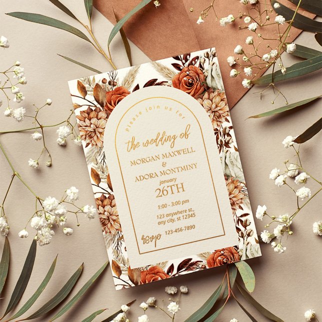 Invitation En Aluminium Boho Neutral Aquarelle Mariage Pampas (Créateur téléchargé)