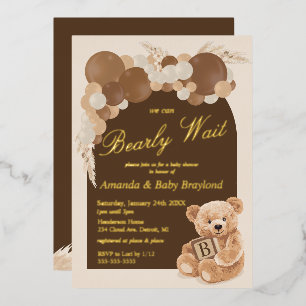 Invitation En Aluminium Boho Pampas Grass Teddy Bear Baby shower