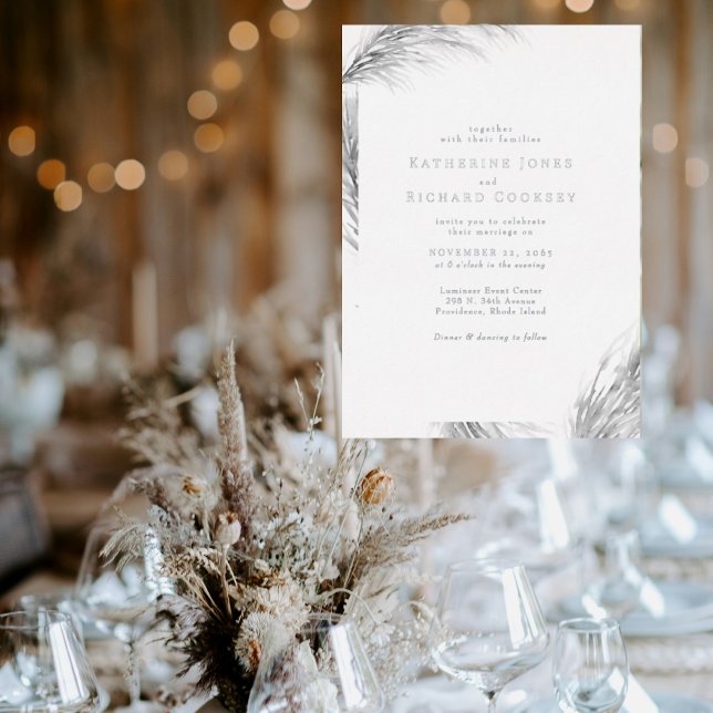 Invitation En Aluminium Boho Pampas Mariage Argent (Créateur téléchargé)