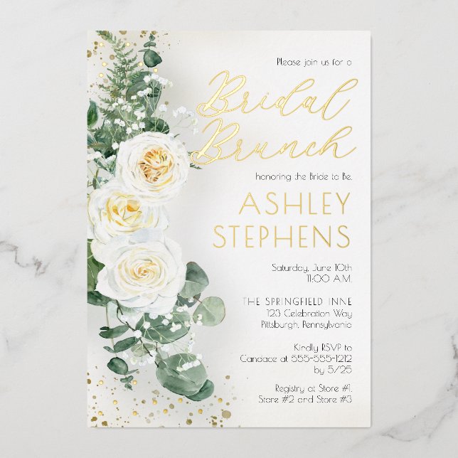 Invitation En Aluminium Boho Rose florale blanche | Eucalyptus Bridal Brun (Recto)