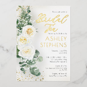 Invitation En Aluminium Boho Rose florale blanche   Thé nuptial Eucalyptus