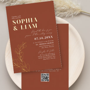 Invitation En Aluminium Boho Terracotta Avec RSVP QR Code Mariage