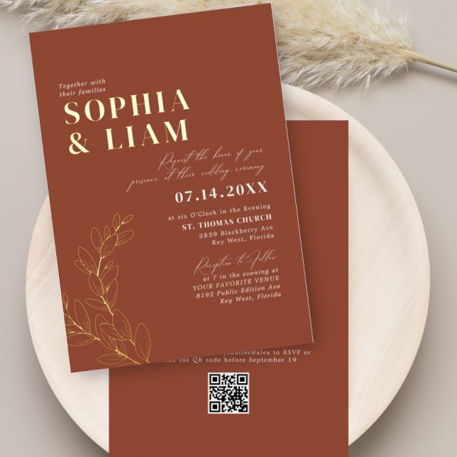 Invitation En Aluminium Boho Terracotta Avec RSVP QR Code Mariage (Créateur téléchargé)