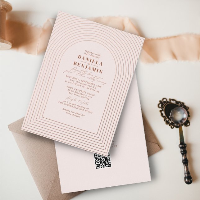 Invitation En Aluminium Boho Terracotta Blush Mariage Arch & RSVP QR Code (Créateur téléchargé)