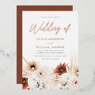 Invitation En Aluminium Boho Terracotta & White Floral Mariage