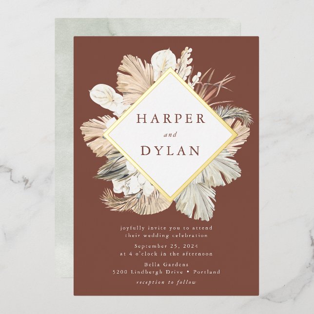 Invitation En Aluminium Boho Tropical Love Mariage Or (Recto/Verso)