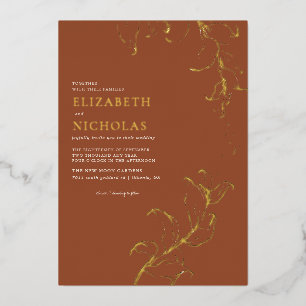 Invitation En Aluminium Boho Vintage Feuille Russe Automne Terracotta Mari