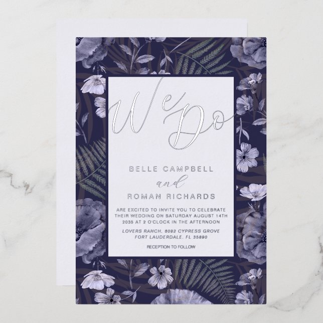 Invitation En Aluminium Boho Wild Flowers violet et Mariage de script d'ar (Recto/Verso)