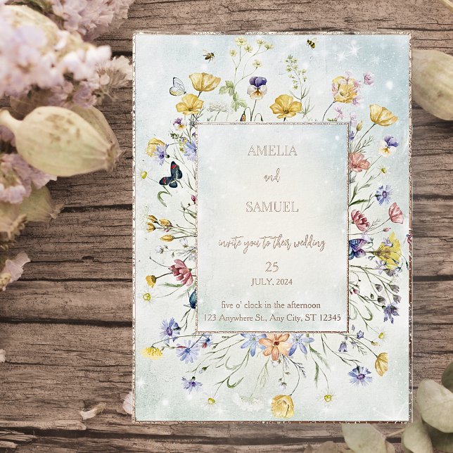 Invitation En Aluminium Boho Wildflower Rustique mariage vert (Créateur téléchargé)