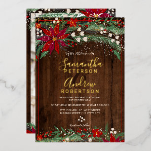 Invitation En Aluminium Bois Noël fleurs couronnes neige photo mariage