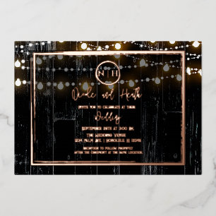 Invitation En Aluminium Bois Noir et Luminaires à cordes Élégant Mariage r