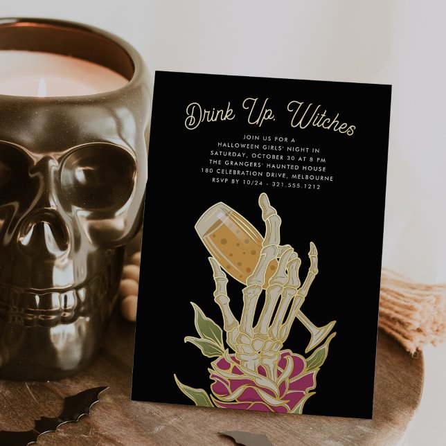 Invitation En Aluminium Bois, sorcières | Parti Halloween (Créateur téléchargé)
