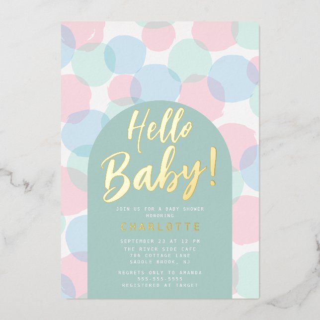 Invitation En Aluminium Bonjour Baby Pois Baby shower (Recto)