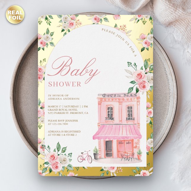 Invitation En Aluminium Bonjour Bebe French Pink Café Baby shower (Créateur téléchargé)