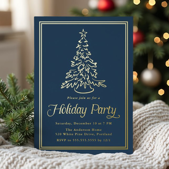 Invitation En Aluminium Bordure classique Marine Noël Arbre de Noël Fête (Créateur téléchargé)
