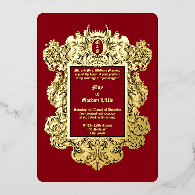 Invitation En Aluminium Bordure de chérubins et de fruits du XVIIe siècle  (Recto)