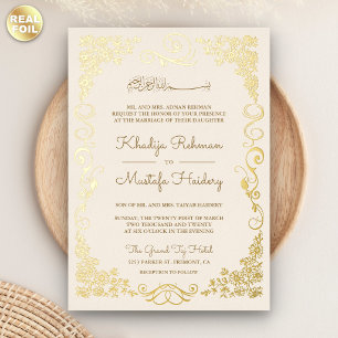 Invitation En Aluminium Bordure de fleurissement de crème et d'or pour mar
