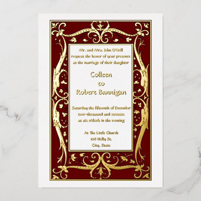 Invitation En Aluminium Bordure de vigne ornée vintage 1909 (Recto)