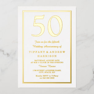 Invitation En Aluminium Bordure d'or 50e anniversaire Mariage Or