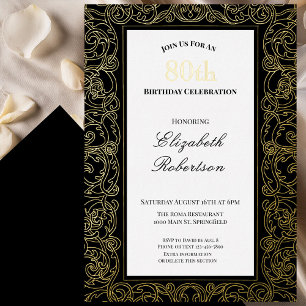Invitation En Aluminium Bordure élégante en or pour les 80 ans d'une femme