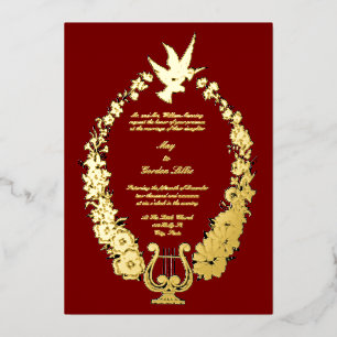 Invitation En Aluminium Bordure élégante vintage ornée de colombes, fleurs