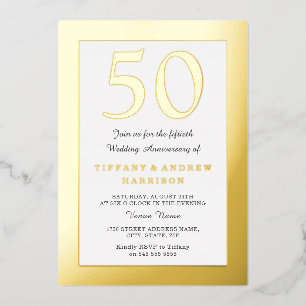 Invitation En Aluminium Bordure en relief doré 50e anniversaire de mariage