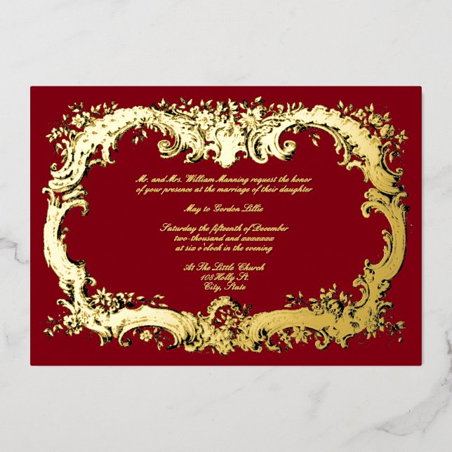 Invitation En Aluminium Bordure Florale Baroque Rococo (Recto)