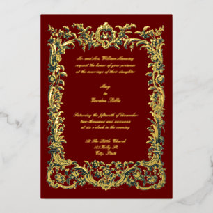 Invitation En Aluminium Bordure Florale Baroque Rococo Avec Deux Coeurs