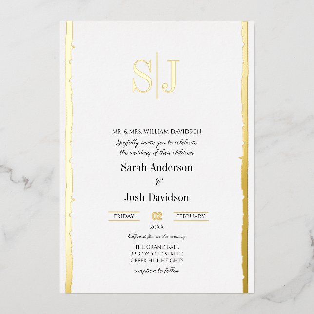 Invitation En Aluminium Bordure lunaire simple Mariage de monogramme blanc (Recto)
