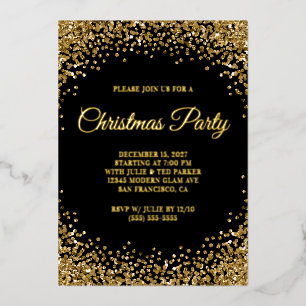 Invitation En Aluminium Bordure Pailletée Or Fête de Noël Noire