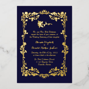 Invitation En Aluminium Bordure Rose ornée bleu foncé Regency