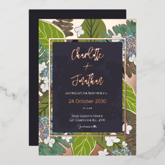 Invitation En Aluminium Botanical Leaf and Hydrangea Petals Save The Date