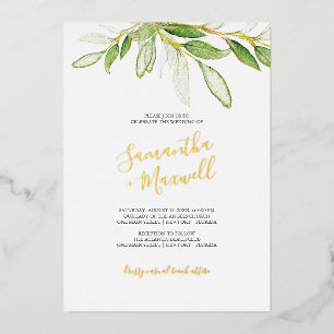 Invitation En Aluminium Botanique Feuille Watercolo Mariage Foil Invitatio